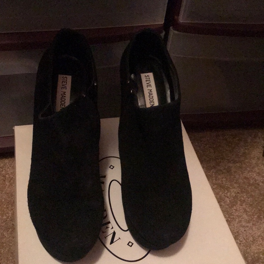 Stylish, black, suede wedge heel